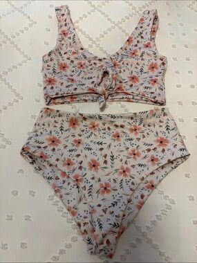 Current Tyed Floral High-Waist Bikini Set - Pink Floral